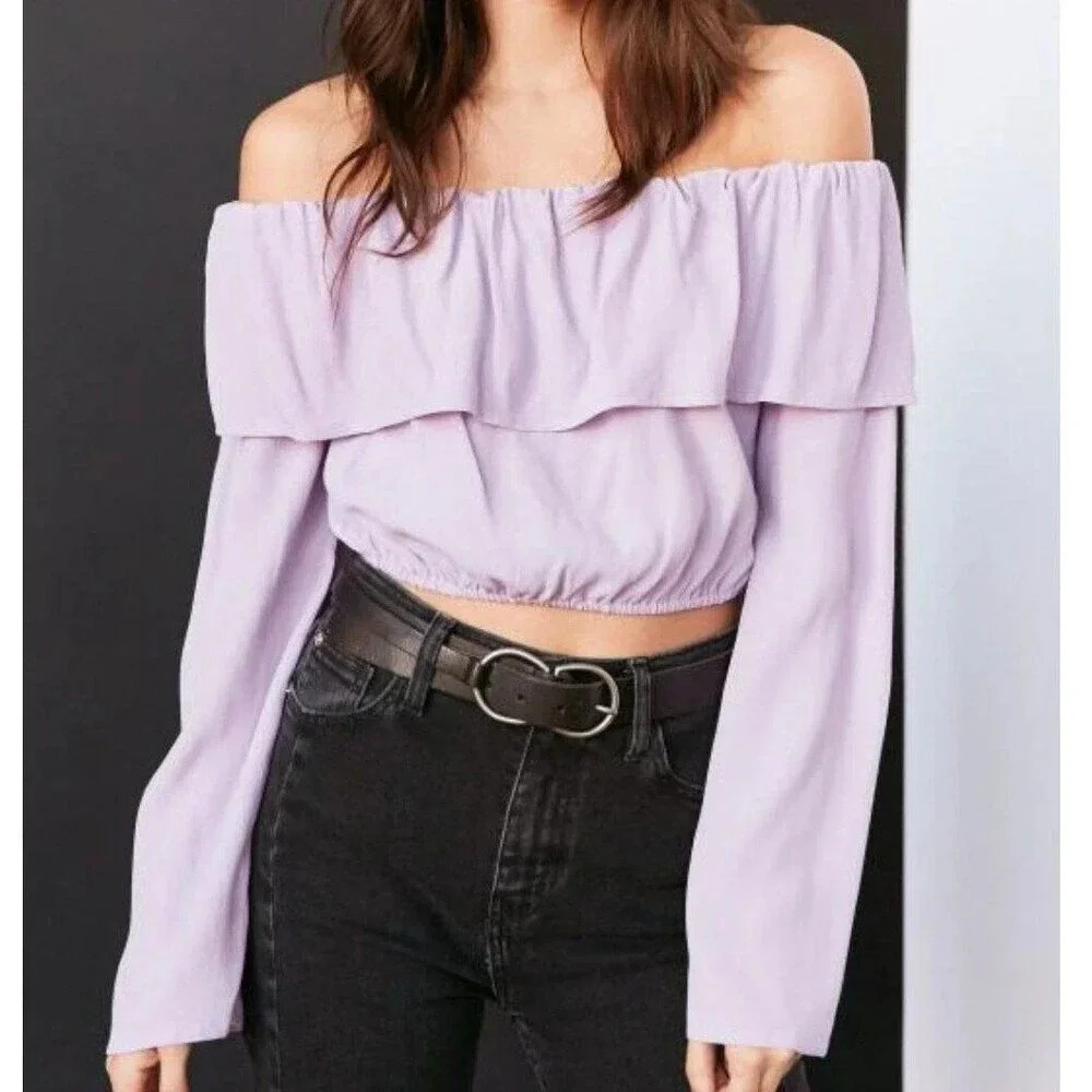 Silence + Noise Purple Off Shoulder Crop Top M